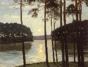 Walter Leistikow Evening mood at the battle lake oil